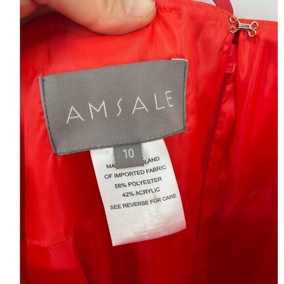 NWT Amsale Coral Fuchsia Duchess Satin Oversize Bow One Shoulder Gown size 10 - Picture 11 of 12